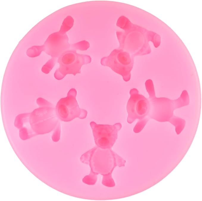 Bear Silicone Mold Valentine’s Day Fondant Molds Cute Bear Chocolate Fondant Mold for Chocolate Candy Gum Paste Cupcake Topper Polymer Clay Cake Decorating Set of 4