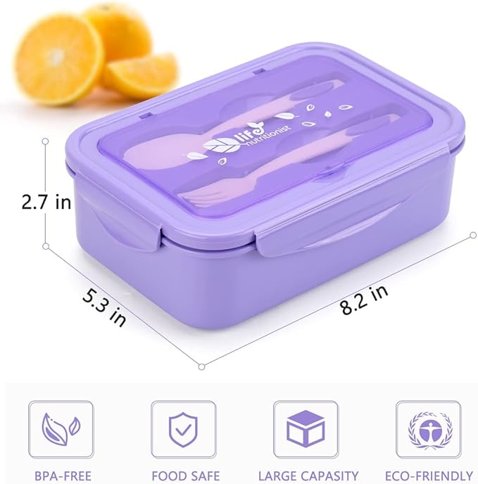Bento Boxes for Adults - 1100 ML Bento Lunch Box Container For Kids With Spoon & Fork - Durable Perfect Size for On-the-Go Meal, BPA-Free and Food-Safe Materials(Purple)