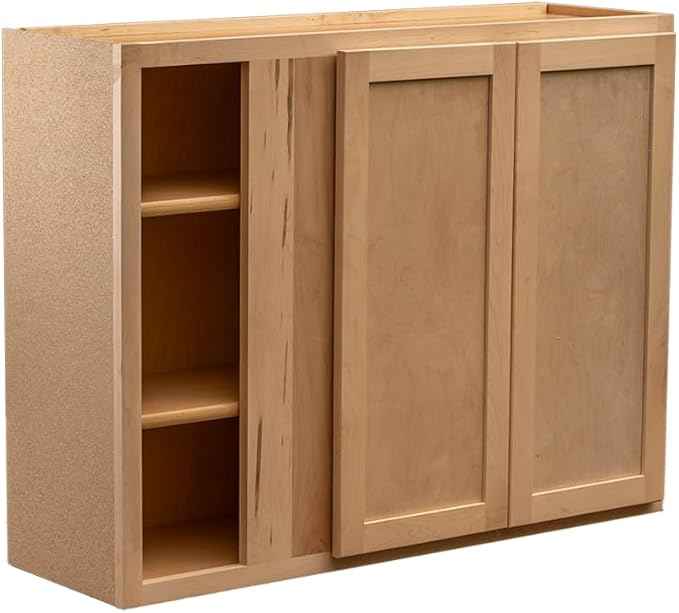 Quicklock RTA (Ready-to-Assemble) 42" Tall Wall Kitchen Cabinets - Shaker Style | 100% Hardwood | Made in America | Soft Close Hardware (12" D x 39" W x 42" H Blind Corner, Raw Maple)