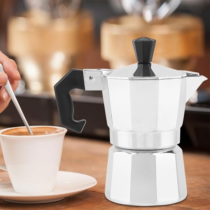 50ml Aluminum Moka Pot Espresso Maker Leak-Proof Design with Ergonomic Handle 1 Cup Stovetop Coffee Maker for Home & Office Use
