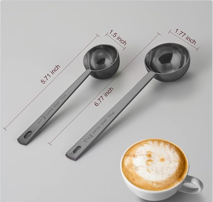 Safring Premium Coffee Scoop Set, Set of 2, Metal Stainless Steel Long Handle Coffee Scoop, Measuring Coffee Spoons Contains 1 Tablespoon (15 ml) and 2 Tablespoons (30 ml) Spoon-Black