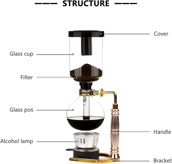 Japanese Siphon Coffee Maker, Glass Vacuum Siphon Coffee Pot 5-Cup (600ml) with Alcohol Burner, Adjustable Buffer Clamp, Stainless Steel Bracket Base for Coffee Aficionados