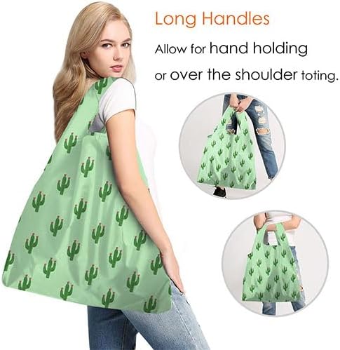 BeeGreen Geometry Reusable Grocery Bags Bulk 6 Packs X-Large, Reusable Shopping Bags Foldable for Groceries, Vegetables, Fruits Watertight Bulk Tote Bags (Cactus Rainbow Polka Dot Red Rose
