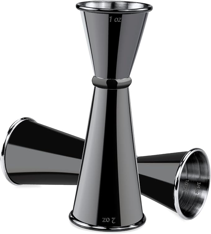 Jigger for Bartending, Briout Double Cocktail Jigger Japanese Premium 304 Food Grade Stainless Steel Jigger 2 OZ 1 OZ with Measurements Inside, Black