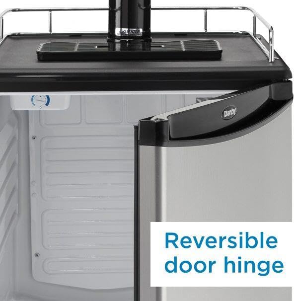 Danby DKC054A1BSLDB 5.4 Cu.Ft. Kegerator, Auto Defrost and Mechanical Thermostat, Keg Cooler with Scratch-Resistant Worktop and Reversible Door Hinge, Single Tap, Steel