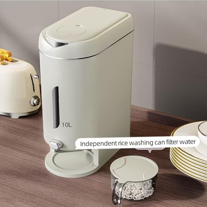 25 Lbs(11.3kg) Rice Container with Measuring Cup, Upgraded Built-in Fresh Box, Cereal Dispenser Storage with Lids for Home Kitchen Pantry Rice Soybean Corn And large grain grains-White