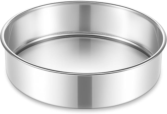 P&P CHEF 7 Inch Cake Pan, 1 Piece Round Layer Cake Baking Pan, Stainless Steel Smash Cake Tin Bakeware for Cooking Steaming, Nontoxic & Sturdy, Oven & Dishwasher Safe