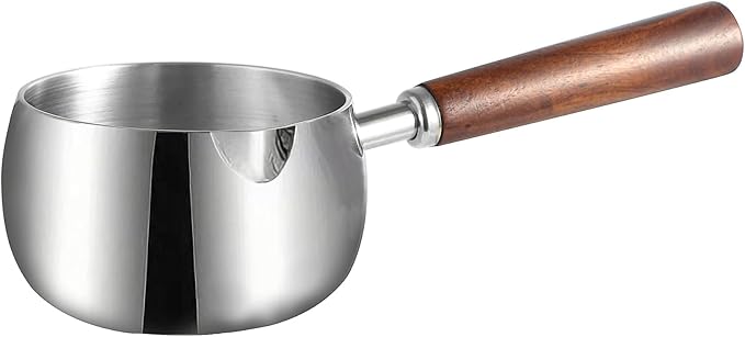 IMEEA 17oz Milk & Butter Warmer Pot SUS304 Stainless Steel Sauce Pot with Wooden Handle for Single Servings, Heating Milk, Melting Butter, Warming Sauces