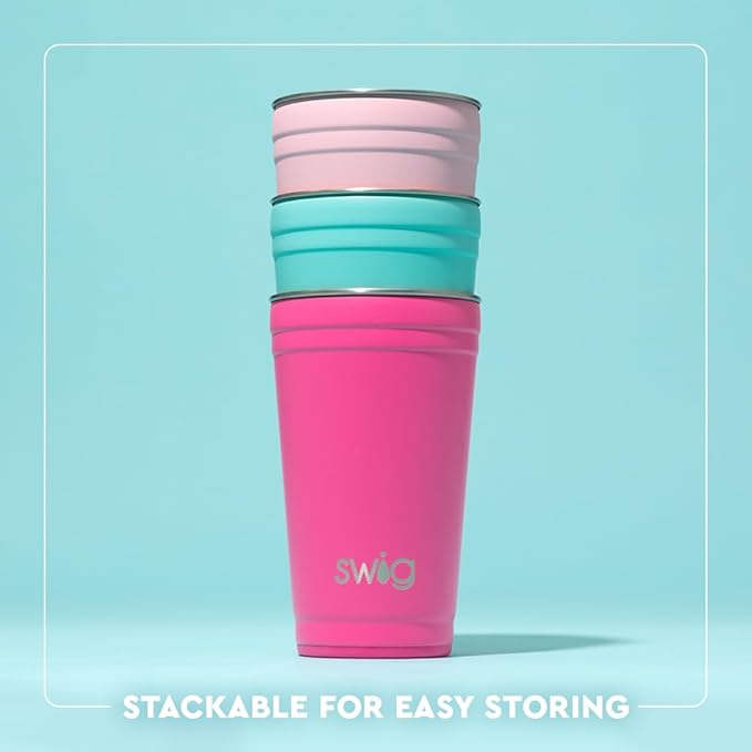 Swig Life 24oz Party Cup, Stackable Insulated Travel Coffee Tumbler with EZ Slider Lid, Cup Holder Friendly Travel, Stainless Steel 24 oz Tumbler, Reusable Mug (Bubbly)