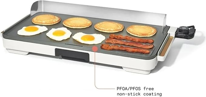 Electric Griddle 12x22 Inch with Backsplash, Nonstick Cooking Surface, Adjustable Temperature Control (White Icing)