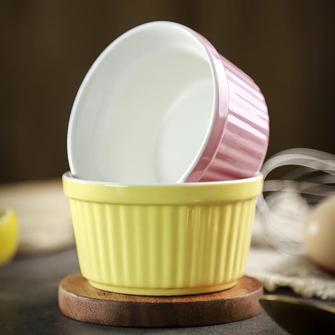 Ramekins 6oz Oven Safe, Creme Brulee Ramekin and Souffle Dishes, Porcelain Baking Bowls, Dipping Sauce Dish.Pudding Cups, Set of 6, Blue.