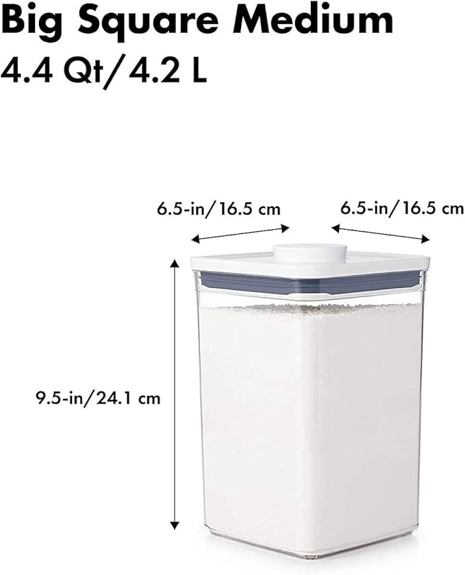 OXO Good Grips POP Container 4.4-Quart Square Airtight Food Storage for for Flour and More (Set of 4)