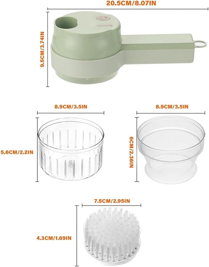 4 in 1 Handheld Electric Vegetable Cutter Set, Multifunctional Mini Electric Grinder Garlic Mud Masher Chopper, Portable Food Processor with Brush, for Garlic Chili Onion Ginger Celery Meat