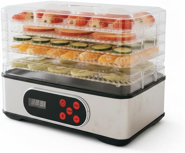 Food Dehydrator Machine, Stainless Steel Dehydrater for Fruit Herb,5 Stackable Trays, Digital Adjustable Timer & Temperature Control, Dehydrator for Beef,Meat, Fruits, Mushroom, Dog Treats