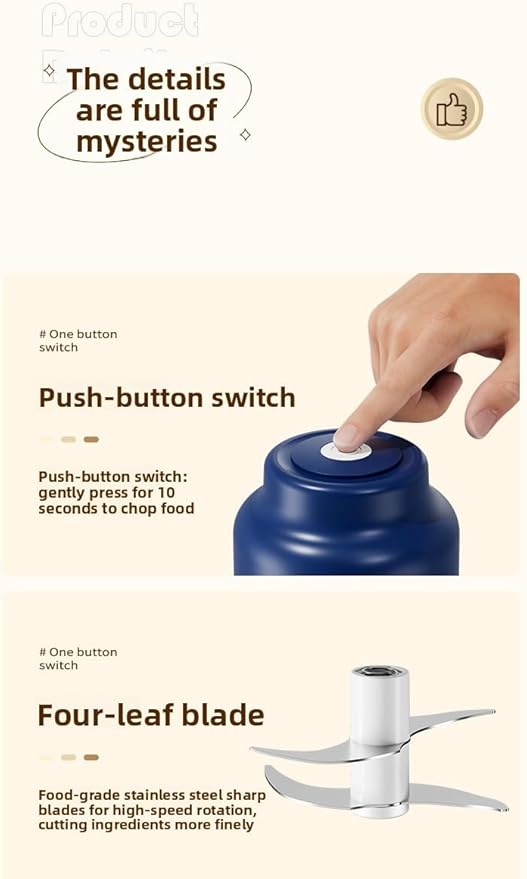 Household Electric Garlic Crusher, Cordless Mini Chopper With USB Rechargeable, Portable Food Processor for Garlic, Onion, Chili, Nuts, Vegetables (2 PCS Blue)