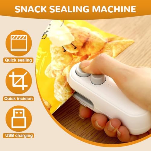 2-in-1 Mini Bag Sealer with Cutter & Magnet, Rechargeable Handheld Resealer for Snack & Food Storage, Portable Sealing Machine (White, 2pcs) - Perfect for Chip Bags & Snacks