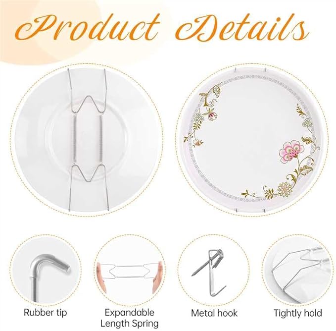 Bilillo 6 Pieces Invisible Heavy Duty Plate Holders, Stainless Steel Plate Hangers for The Wall, Plate Hangers for Display with Wall Hooks, Suitable for 6-8 inch Decorative Plates and Arts (Silver)