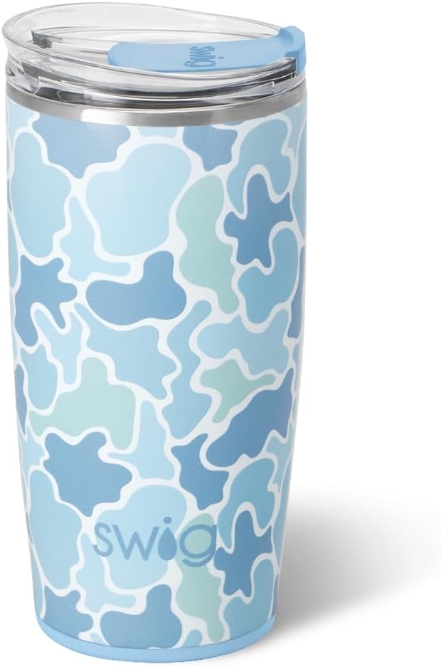 Swig Life 22oz Insulated Tumbler, Travel Coffee Tumbler with Lid, Cup Holder Friendly Travel Coffee Mug, Stainless Steel, 22 oz Tumblers, Reusable Insulated Mug with Lid (Saltwater Camo)