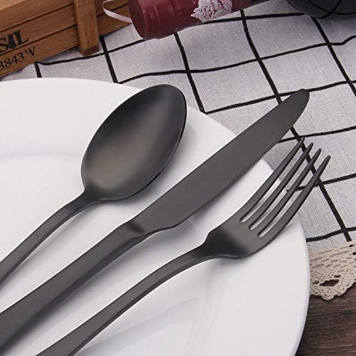 Matte Black Silverware Set,SHARECOOK Satin Finish 40-Piece Stainless Steel Flatware Set,Kitchen Utensil Set Service for 8,Tableware Cutlery Set for Home and Restaurant, Dishwasher Safe