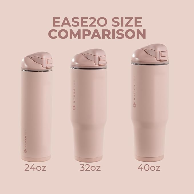 HydroJug Ease2o Water Bottle with Straw & Chug Lid, Stainless Steel, Vented Cap to Help Reduce Pressure, Water-Level Window, Cup Holder Friendly, Non-Slip Base – 32oz, Dusty Rose