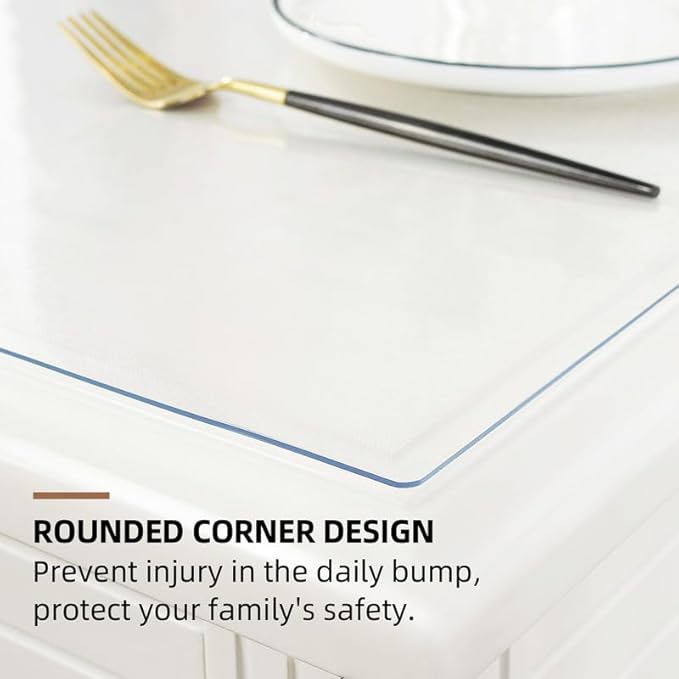 Warmstar Clear Table Cover Protector 22 x 44 Inch,1.5mm Thick Plastic Table Cover Rectangle,PVC Clear Table Protector,Desk Protector Mat for Kitchen, Dresser, Writing Desk，Dining Room Table