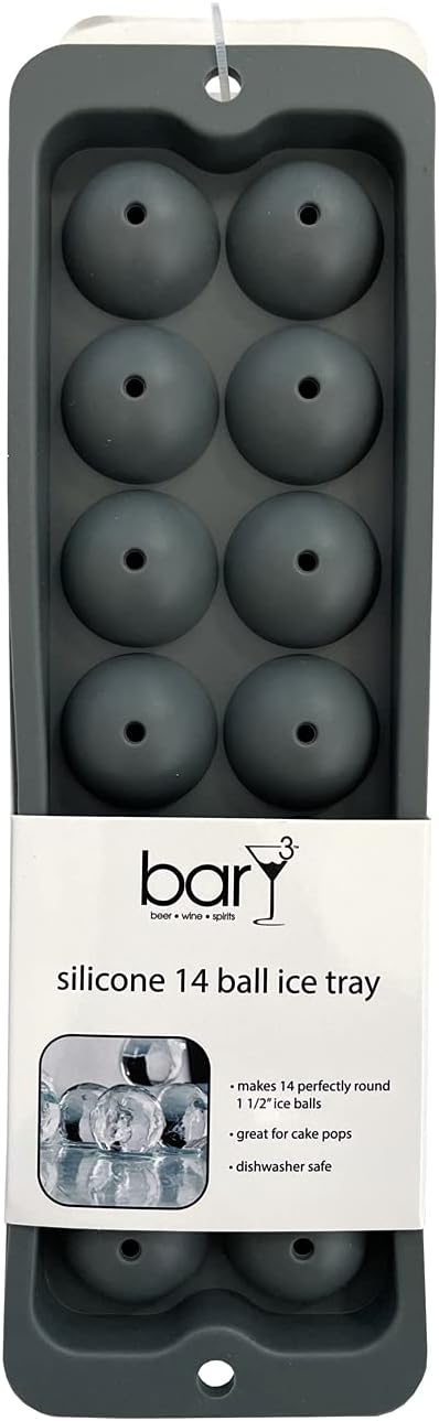 BAR BEER WINE SPIRITS 3 barY3 Grey Silicone Ball ICE Tray (14 Ball)
