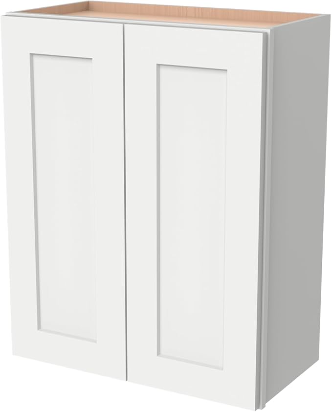 Wall-Mounted Cabinet – Solid Wood Shaker Style Medicine Cabinet with Adjustable Shelves & Soft-Close Doors for Bathroom, Kitchen, and Office Storage (Origami White, 42" W x 12" D x 30" H)
