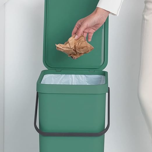 Brabantia Sort & Go Kitchen Recycling Bin | L / 10.6 Gal / 40L | Fir Green | Removable Stay-Open Lid, Carry Handle | Trash Can for Bottles, Cans, Paper, Glass | Wall Bracket Sold Separately