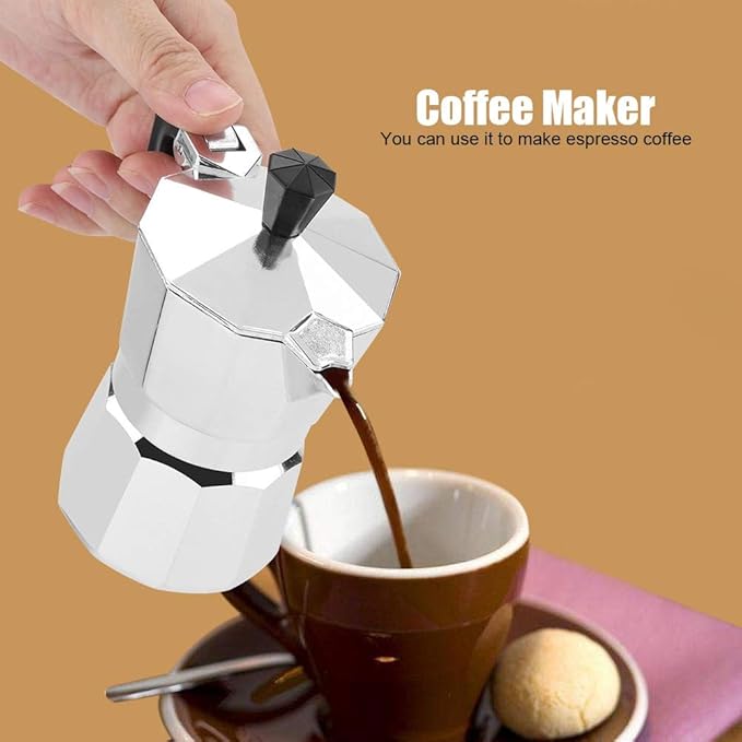 Agatige 50ml 1 Cup Moka Coffee Pot, Aluminum Espresso Coffee Maker Stovetop Coffee Percolator Stovetop Espresso Pot for Home Camping Office, Italian and Cuban Cafe Brewing