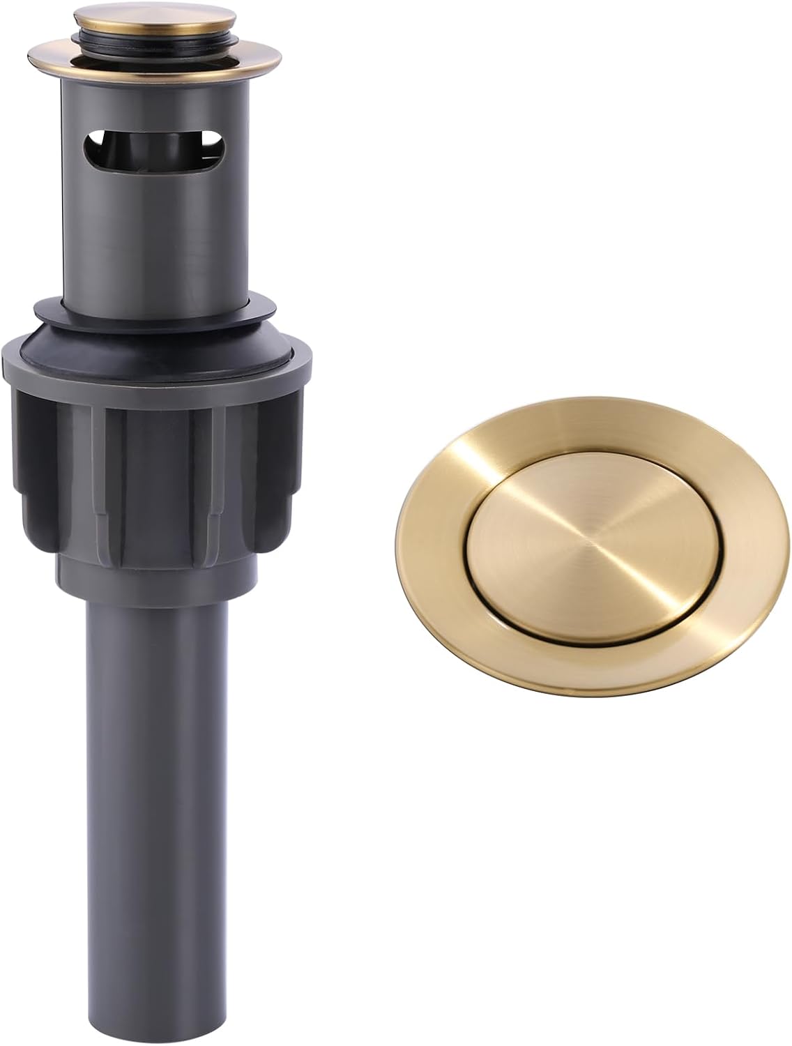 ALEASHA Bathroom Sink Drain with Overflow Vessel Sink Stopper, Pop Up Drain for Bathroom Sink Pop Up Drain Stopper for Hair Catcher, Brushed Gold