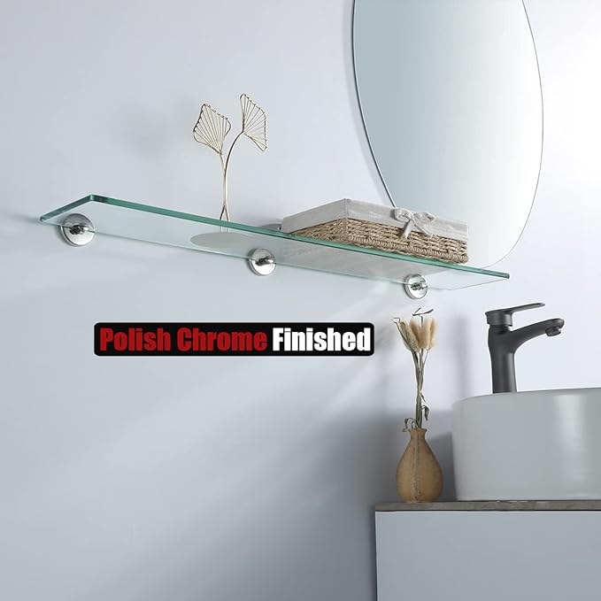 JQK Bathroom Glass Shelf Chrome, Tempered Glass Shower Storage 30 by 5 inches, 304 Stainless Steel Polished Chrome Wall Mount, TGS101L30-CH