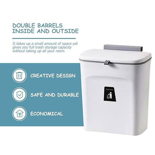 Hanging Kitchen Compost Bin 9l with Inner Bucket Sealed Plastic Trash Can with Lid for Indoor Food Waste Storage Wall-Mounted Household Garbage Container