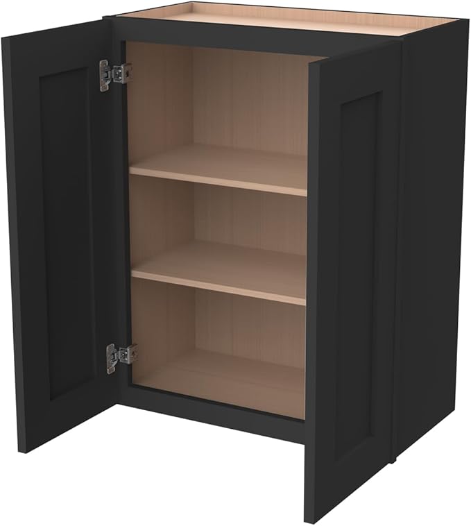 Wall-Mounted Cabinet – Solid Wood Shaker Style Medicine Cabinet with Adjustable Shelves & Soft-Close Doors for Bathroom, Kitchen, and Office Storage (Charcoal Black, 30" W x 12" D x 42" H)