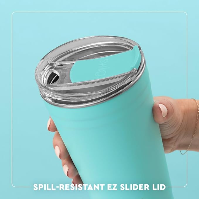 Swig Life 24oz Party Cup, Stackable Insulated Travel Coffee Tumbler with EZ Slider Lid, Cup Holder Friendly Travel, Stainless Steel 24 oz Tumbler, Reusable Mug (Mardi Gras Bows)