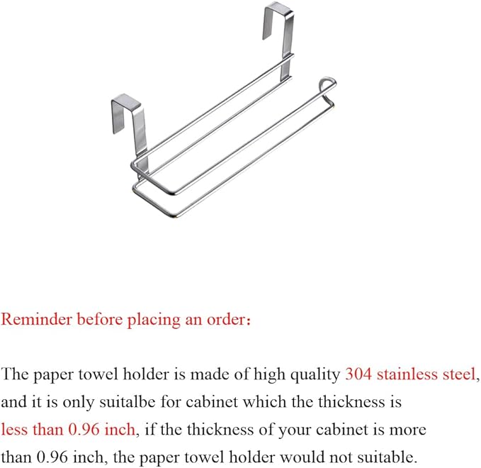 Paper Towel Hanger Holder Stainless Steel Kitchen Roll Paper Towel Holder Tissue Hanger Organizer Rack for Kitchen Under Cabinet Over Door (Paper Towel Holder)