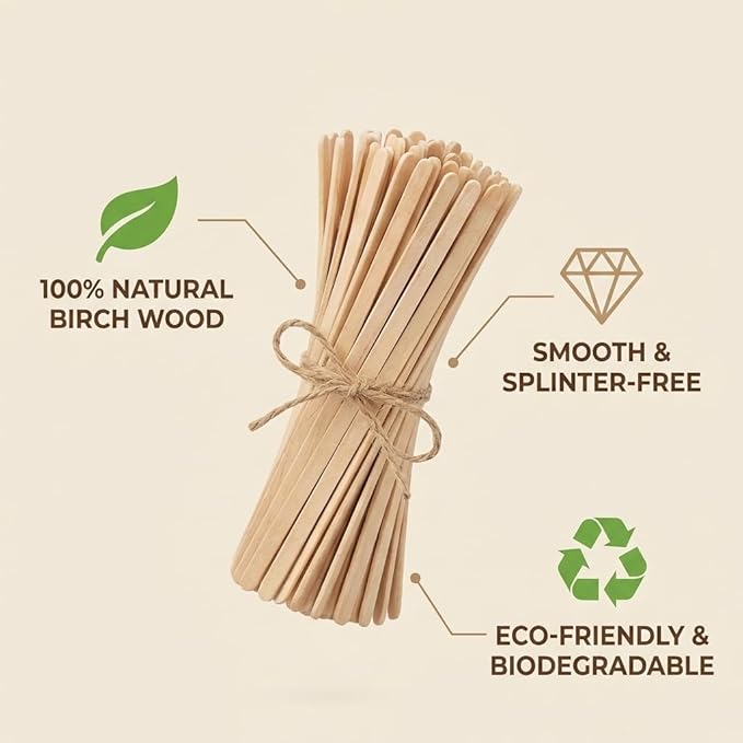 5.5 Inch Wooden Coffee Stir Sticks, 200 Count Premium Natural Birch Wood Stirrers for Coffee Bar Accessories, Disposable Beverage Stirrers for Hot/Cold Drinks, Eco-Friendly & Splinter-Free