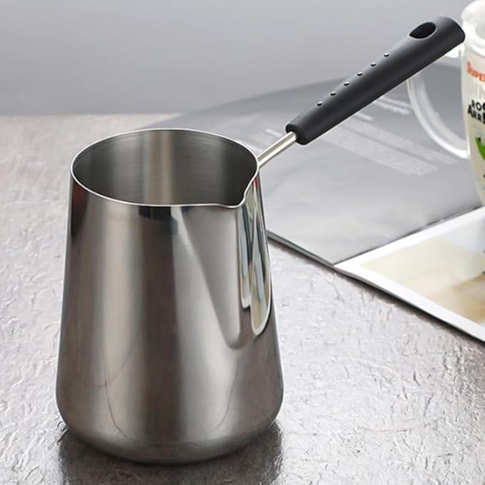 Milk Butter Warmer Pot, 30oz/900ml Turkish Coffee Pot, Stovetop Chocolate Melting Pan, Cezve Ibrik Briki Greek Arabic Coffee Maker for Maple Syrup, Sauce Heating, 18/8 Stainless Steel
