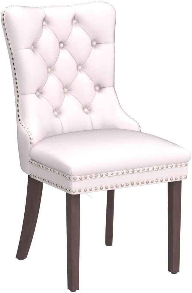 Beige Velvet Dining Chairs Set of 2, Upholstered Dining Room Chairs with Back Ring Pull Trim and Solid Wood Legs, Tufted Wingback Kitchen Chairs for Dining Room,Living Room,Kitchen(Beige)