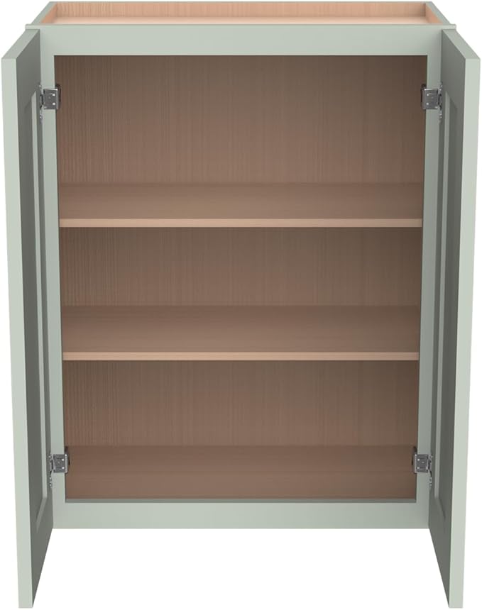 Wall-Mounted Cabinet – Solid Wood Shaker Style Medicine Cabinet with Adjustable Shelves & Soft-Close Doors for Bathroom, Kitchen, and Office Storage (Jade Green, 27" W x 12" D x 42" H)
