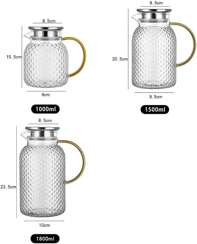 Tea Set Glass Water Pitcher with Filter Lid and Pouring Spout Heat Resistant Carafe for Hot Cold Beverages Homemade Ice Tea Bottle Teapot Set(1.5L)