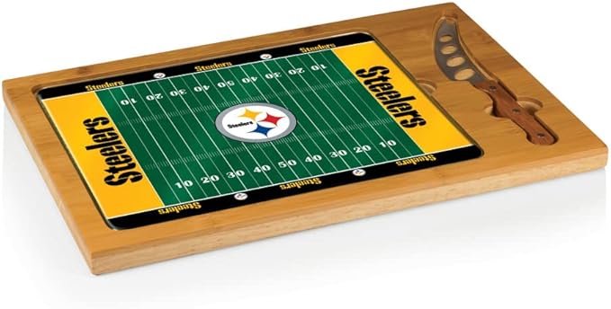 PICNIC TIME NFL Football Field Icon Glass Top Cutting Board & Knife Set, (Parawood & Bamboo)