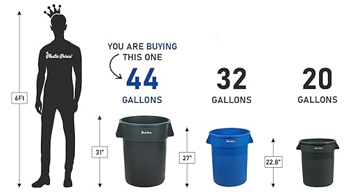 PLASTIC PRINCE 44 Gallon Round Trash Can Garbage Can Gray Waste Container for Home Garage Restaurants Warehouses