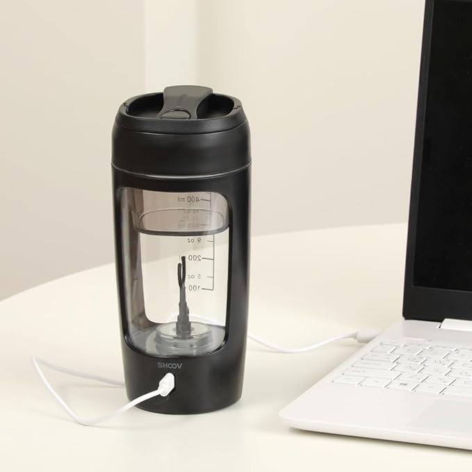 SHOOV Electric Protein Shaker Bottle | Built-in Protein Powder Storage - 22 oz, USB-Rechargeable, for Sports and Workouts, Automatic Mixer Bottle for Protein Shakes, Easy to Use, Easy to Clean (Black)