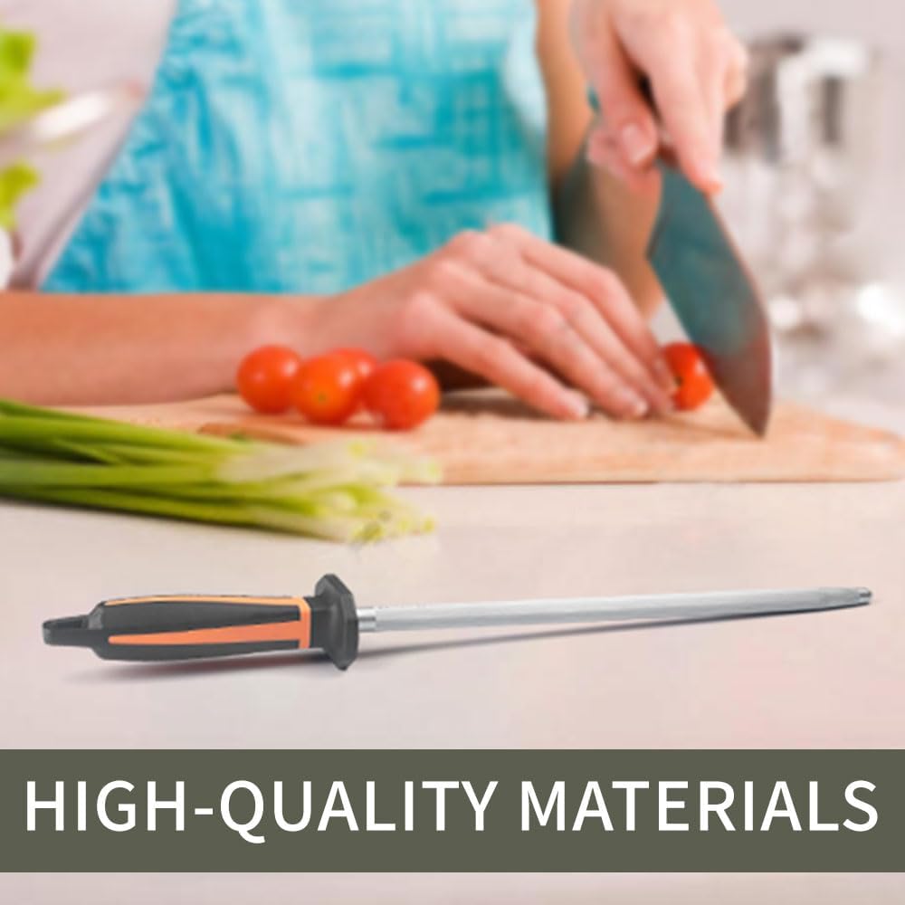 Selected High-Carbon Steel Honing Rod - Honing Steel Made of Hardened with Classic Simplicity Handle Sharpening Steel for Knife Sharpeners for Kitchen Knives (10IN)