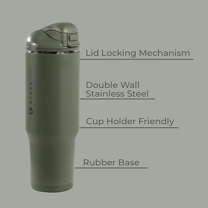 HydroJug Ease2o Water Bottle with Straw & Chug Lid, Stainless Steel, Vented Cap to Help Reduce Pressure, Water-Level Window, Cup Holder Friendly, Non-Slip Base – 40oz, Courtyard