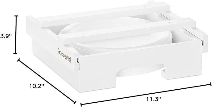 SpaceAid 9-inch Paper Plate Dispenser (Need 10.2 Inches Deep Cabinet Space) Under Cabinet Bamboo Plates Holder, Kitchen Vertical Dipensers Caddy, White
