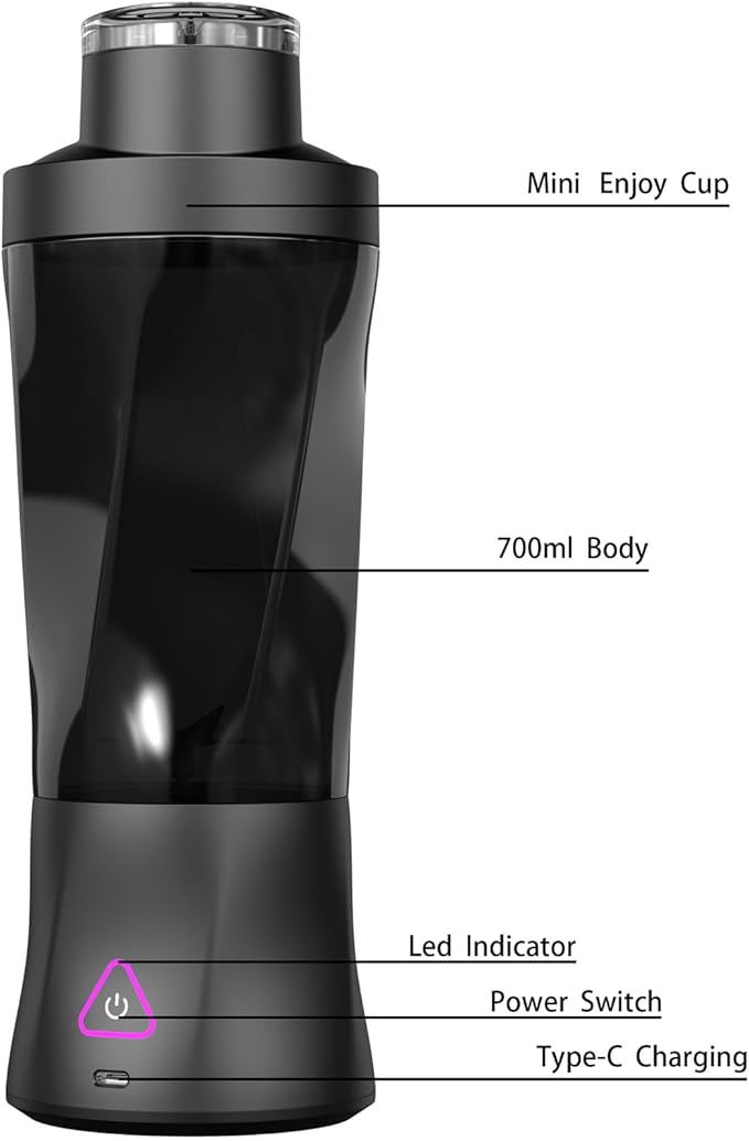 Personal Juice Blender With 24-Ounce Capacity Portable Mixing Cup USB Rechargeable Smoothie Maker BPA-Free With Leak-Proof Lid Suitable For Travel Fitness Camping And Home Use (Black and white)