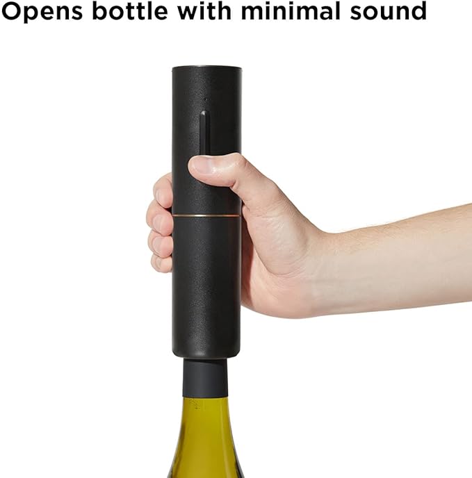 RBT Electric Corkscrew Wine Opener with Foil Cutter and Marble Charging Base, Black