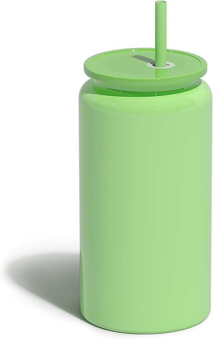 Glass Cups with Lids and Straws, 16oz Stainless Steels Cups, Beer Cups, Iced Coffee Cup, Smoothie Cup, Sublimation Tumbler, Green (Smooth Polished Finish, Sublimatable)