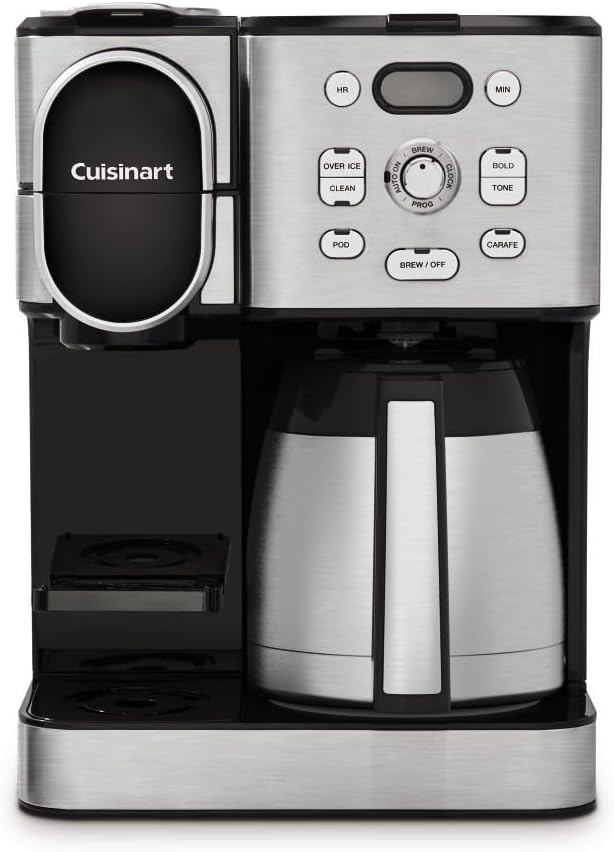Cuisinart Coffee Center 10-Cup Thermal Carafe Drip Coffee Maker and Single-Serve Brewer with Over Ice Function, Fully Automatic Coffeemaker, Compatible with Single-Cup Pods, Black/Stainless, SS-21NAS